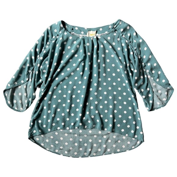 Maeve Anthropologie Green Polka Dot Blouse Top Teal S Small Half Sleeves Buttons - Picture 4 of 17